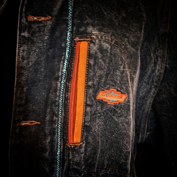 Stylish One Of A Kind Vintage 80s Italian Black Denim Jacket with Color Accents - Picture 3 of 5
